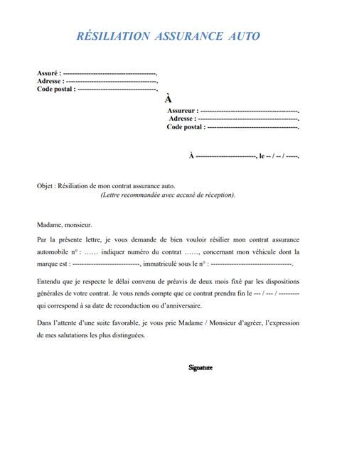 Modèle Lettre Résiliation Contrat Location Longue Durée