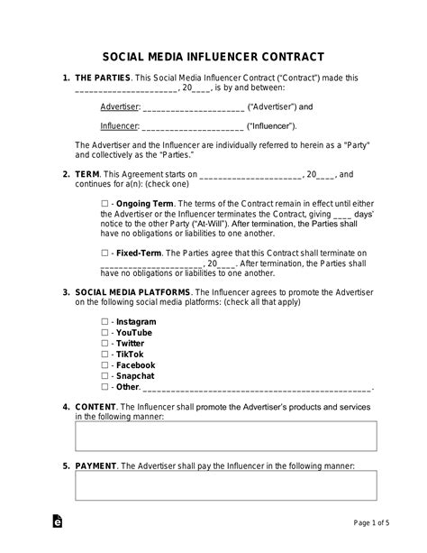 Free Social Media Influencer Contract Template PDF Word EForms