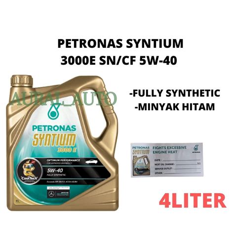 Petronas Syntium 3000E 5W40 SN CF Fully Synthetic Engine Oil 4L Minyak