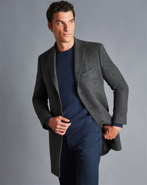 Charles Tyrwhitt Herringbone Wool Overwool Coat In Grey Modesens