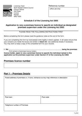 Fillable Online Northnorfolk Variation To Specify Designated Premises