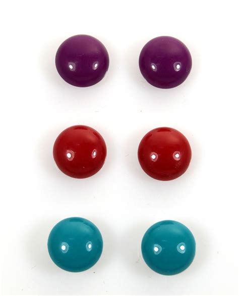 12 mm Red, Red Purple or Dark Turquoise Button Magnetic or Pierced Ear ...