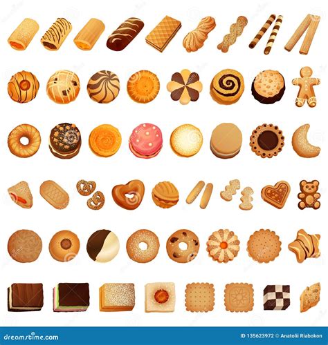 Biscuit Icon Set Cartoon Style Stock Vector Illustration Of Cracker