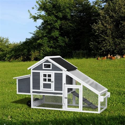 71”l Movable Chicken Coop With Wheels For 4 6 Chickens Outdoor Chicken