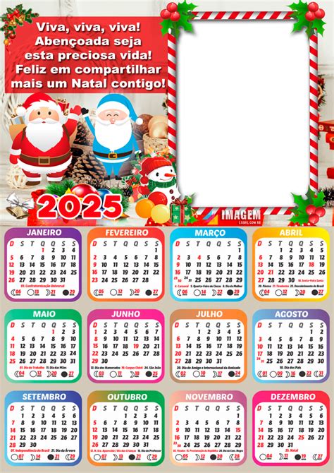 Calendário 2025 Feliz Natal e Papai Noel para Montagem de Fotos Grátis