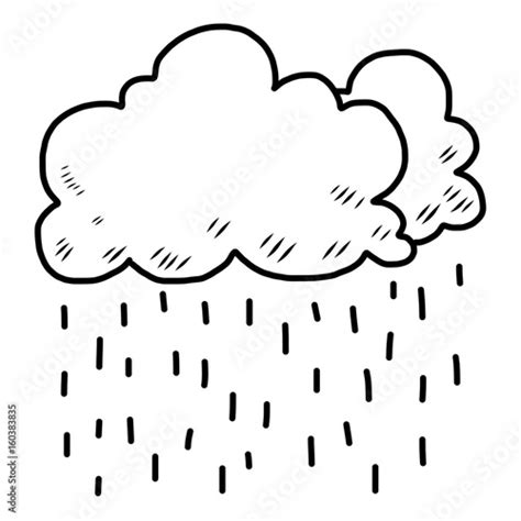 cloud and rain / cartoon vector and illustration, black and white, hand ...