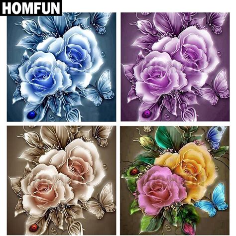 HOMFUN Voll Platz Runde Bohrer 5D DIY Diamant Malerei Rose