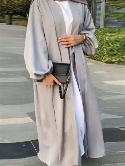 Öffnen Abayas für Frauen Puff Ärmeln Einfarbig Kimono Islamische