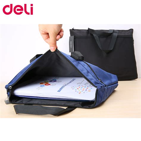 Deli 1pcs Portable File Bag A4 Data Storage Bag Zipper Briefcase Canvas