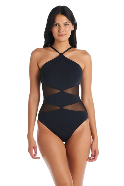 Bleu Rod Beattie Mesh High Neck One Piece Swimsuit