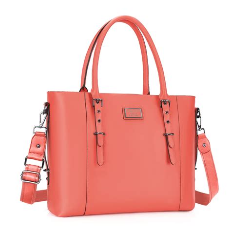 Mosiso Pu Leather Laptop Tote Bag For Women 17 17 3 Inch Living Coral