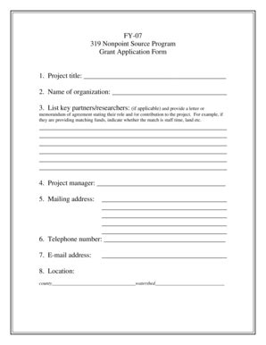 Fillable Online FY 07 319 Nonpoint Source Program Grant Application