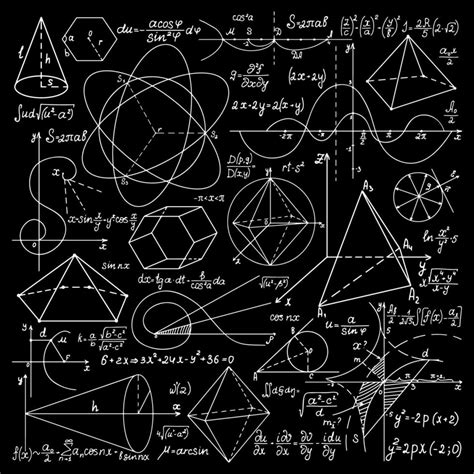 Blackboard With Mathematical And Geometrical Thin Line Formulas