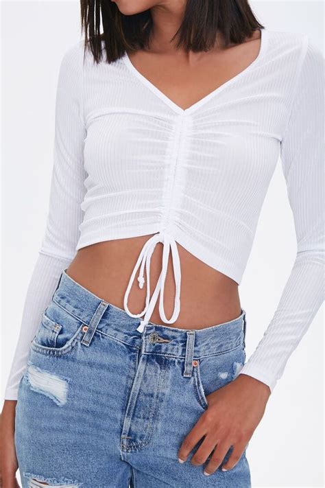 Ruched Drawstring Crop Top In White Small In 2021 Crop Tops