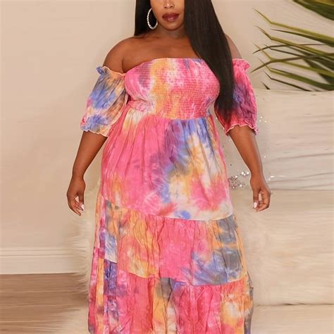 Plus Size Maxi Dress With Pocket Womens Plus Tie Dye Print Short