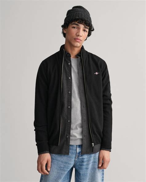 GANT Erkek Siyah Regular Fit Fermuarlı Hırka 87214 XL 100 YÜN BLACK