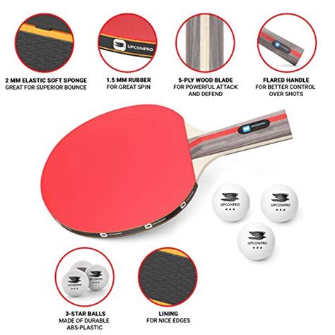 Upconpro Professional Ping Pong Paddle Set Pack Premium Table