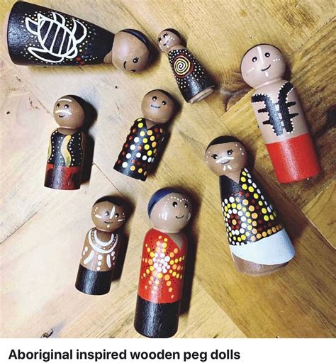 Aboriginal Inspired Peg Dolls Peg Dolls Wood Peg Dolls Kokeshi Dolls