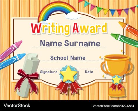 Certificate template for writing award Royalty Free Vector