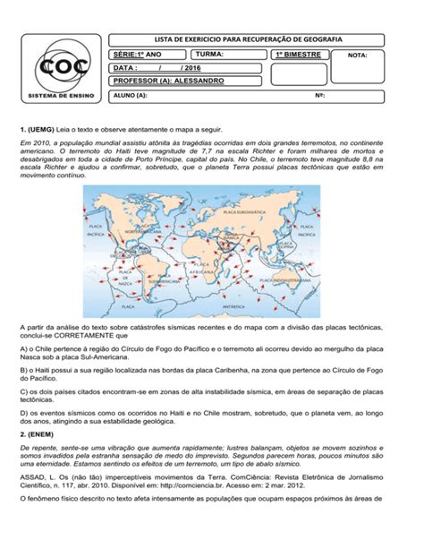 Uemg Leia O Texto E Observe Atentamente O Mapa A Seguir Em