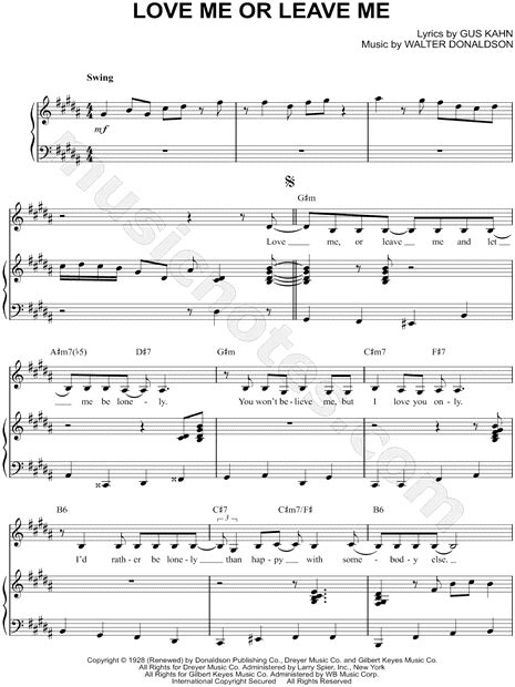 Nina Simone Love Me Or Leave Me Sheet Music In B Major Transposable