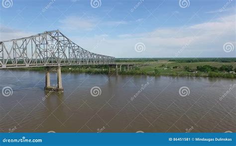 Flying Above The Mississippi River And Veterans Memorial Bridge In New