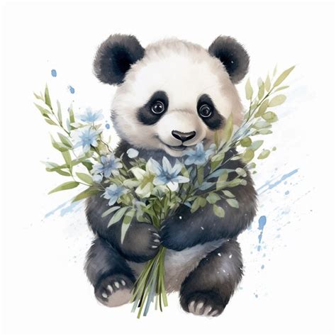 Premium Ai Image There Is A Panda Bear Holding A Bunch Of Flowers In