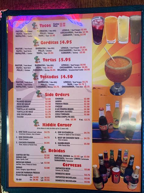 Menu at Los Nopalitos restaurant, Houston, W 34th St