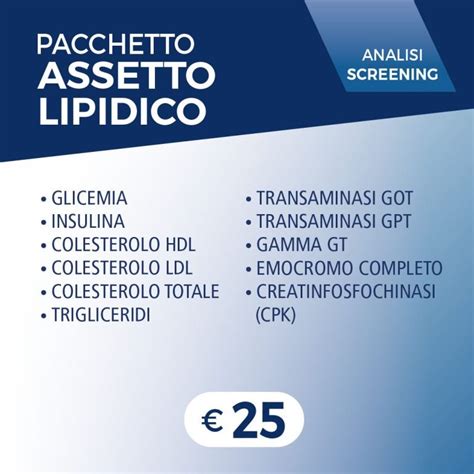 Pacchetto Analisi Screening ASSETTO LIPIDICO Pacchetti Salute Marilab