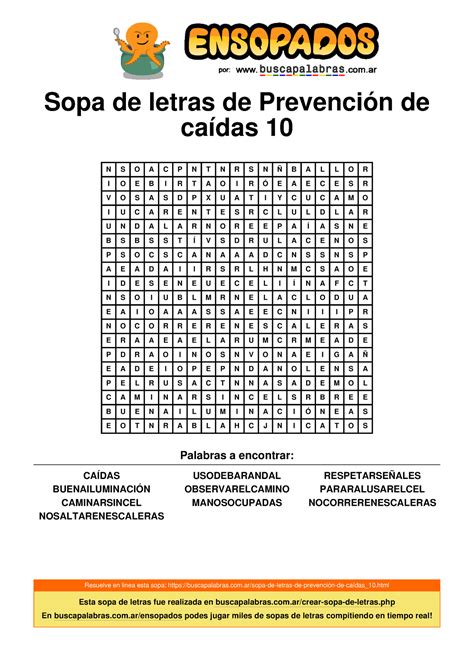 Sopa De Letras De Prevención De Caídas 10 Sopa De Letras De Prevención De Caídas 10 N S O A C