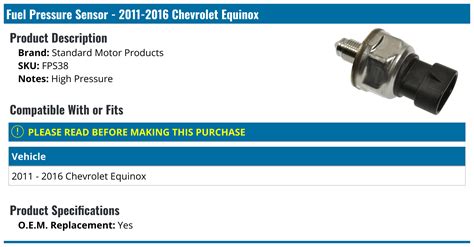 Chevrolet Equinox Fuel Pressure Sensor Standard Motor