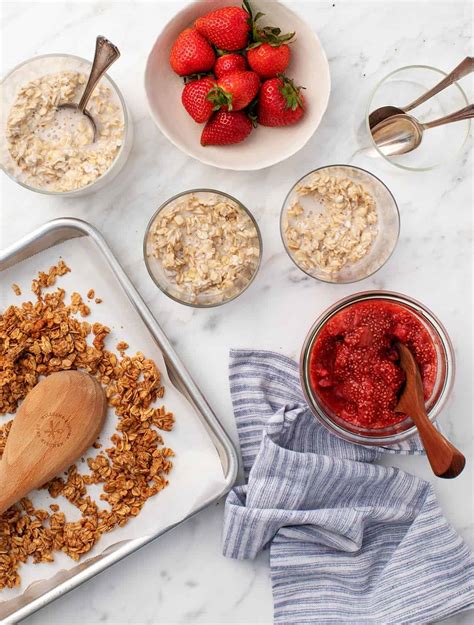 Strawberry Rhubarb Chia Overnight Oat Parfaits Recipe Love And Lemons