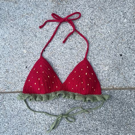 Strawberry Bikini Top Crochet Halter Top Crochet Bikini Top Bikini Halter Top Crochet