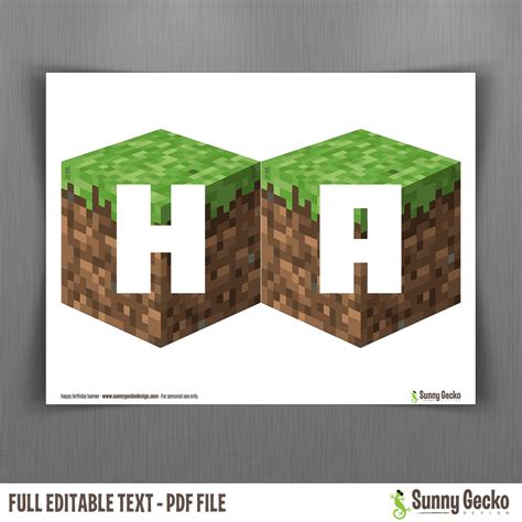 Minecraft Happy Birthday Banner with Spacers- Instant Download and Edit ...