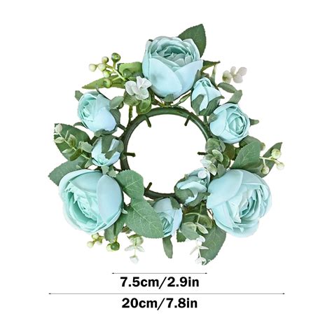 Darzheoy Artificial Rose Candle Rings Flowers Wreaths with Green Leaves