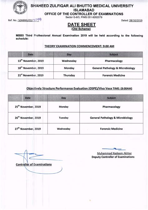 Revised Date Sheet Of Mbbs Nd Rd Th Final Professionals Annual