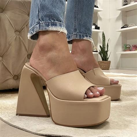 Tamanco Nude De Salto Alto E Meia Pata Loja Mm Shoes