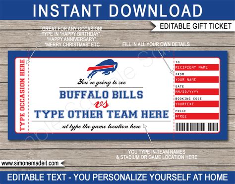 Buffalo Bills Game Ticket T Voucher Printable Surprise Football