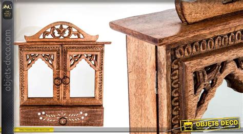 Armoire à clefs murale en bois sculpté avec miroirs