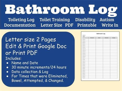 Toileting Routine Bathroom Chart Log Toilet Training Disability Autism Documentation Pdf Print