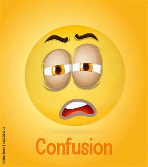 Confusion face emoji with its description on yellow background Stock ...