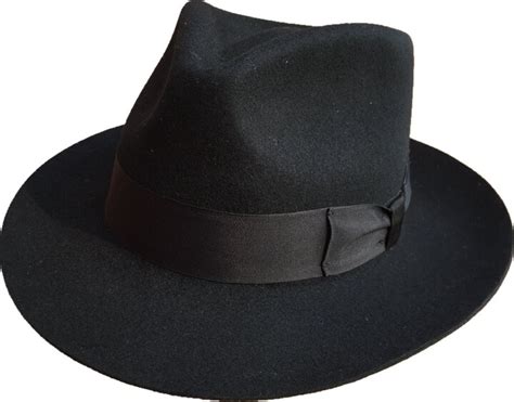 Hanshow Classic Black Mens Wool Felt Godfather Gangster Mobster Gentleman Fedora Hat Black