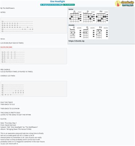 Chord: One Headlight - tab, song lyric, sheet, guitar, ukulele | chords.vip