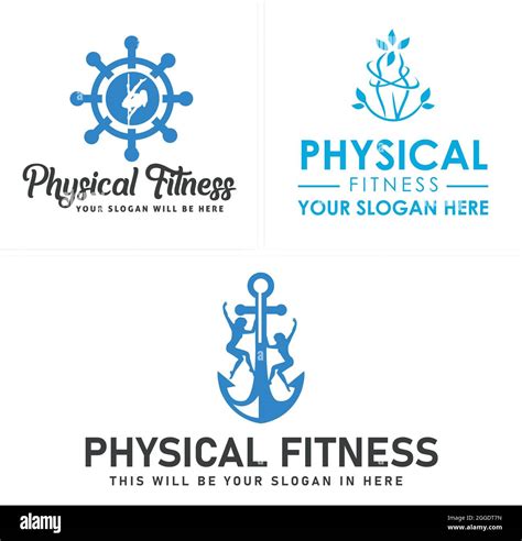 Physical Fitness Logo With Steering Anchor And Body Woman Leaf Line Art