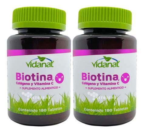 Biotina Colágeno Y Vitamina C 180 Tabletas Vidanat 2 Frasco Vitazone