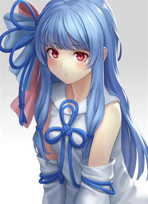 The Big Imageboard Tbib 1girl 3 Bangs Blue Hair Blush Breasts Closed Mouth Detached Sleeves