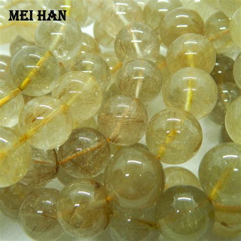 Meihan Perles Rondes En Quartz Rutil Dor Pour La Fabrication De