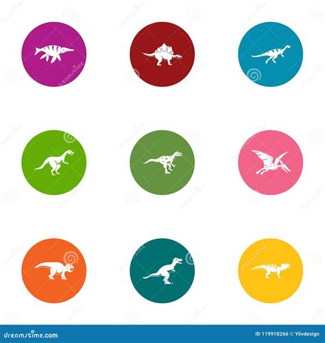 Iconos Fijados Estilo Plano De Dino Ilustración del Vector