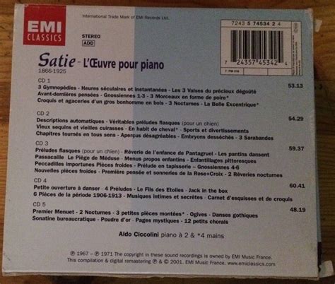 Satie L Oeuvre Pour Piano Volume Aldo Cicollini Cd Disc Set