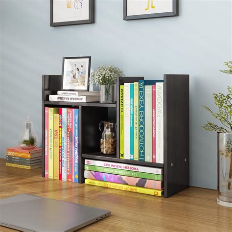 Amazon Ysjilide Wood Adjustable Small Desktop Bookshelf